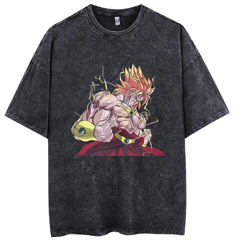 Dragon Ball Anime Print Fashion Oversized TShirt Hip Hop Streetwear Men Washed Vintage Tshirt Summer Casual Cotton T Shirt