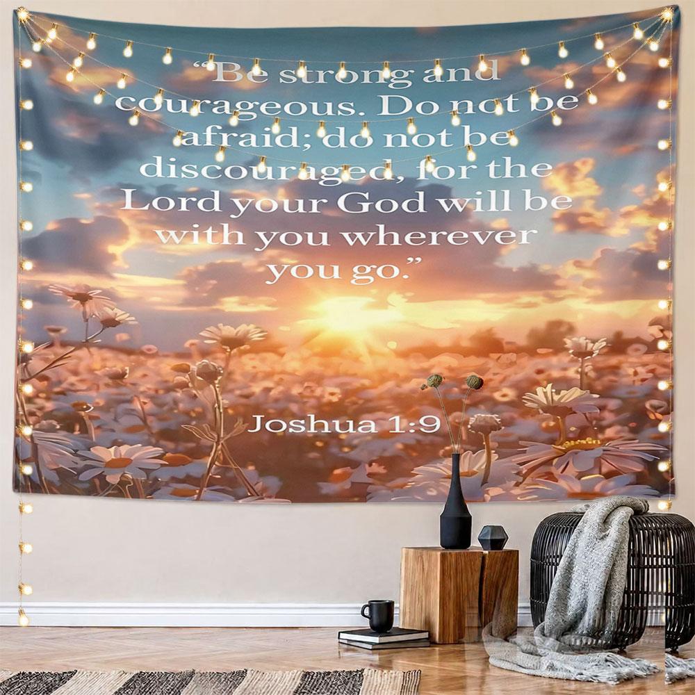 Be Strong and Courageous Quote Pattern Wall Hanging Tapestry Decorative Tapestry Home Decor for Bedroom and Living Room