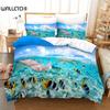 Ocean Duvet Cover Set Polyester Underwater World Clownfish Shark Quilt Cover Sea Animal Theme Double Queen King Size Bedding Set