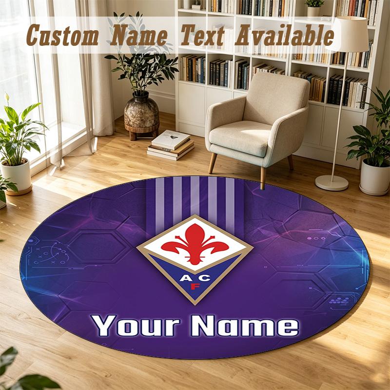 Round Rug Custom NameFiorentina FC Pattern Non Slip Carpet Home Floor Decor