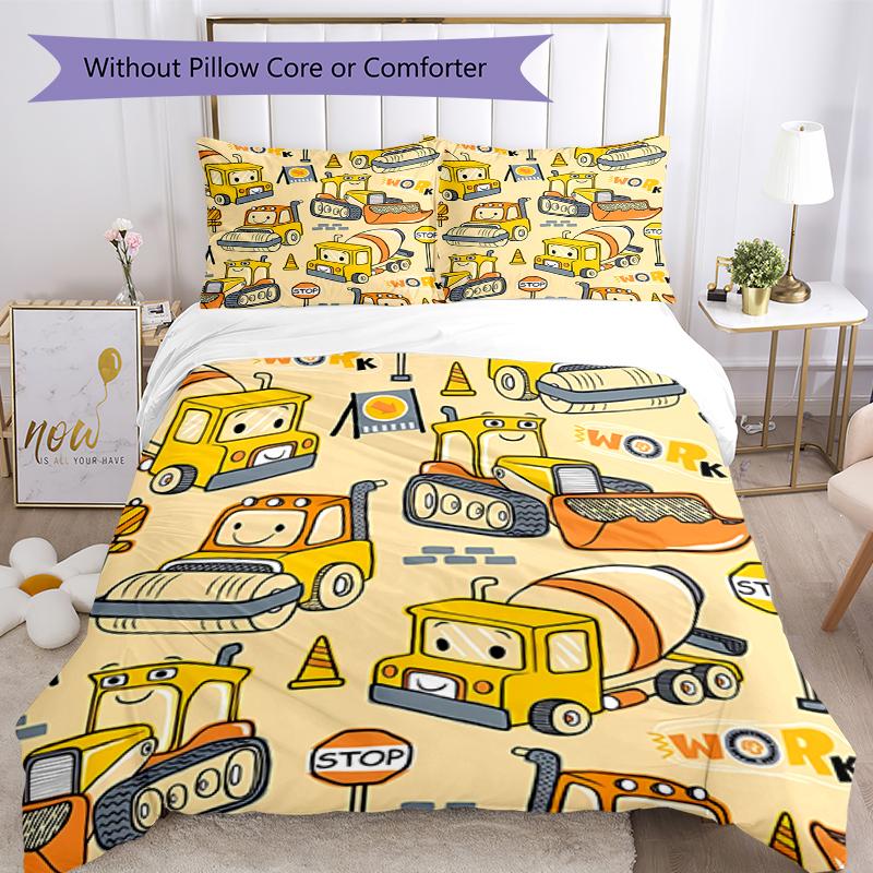 3pcs excavator Bedding Set Duvet Cover Closure Includes 1 Duvet Cover & 2 Pillowcases, Soft and Comfortable for All Seasons.