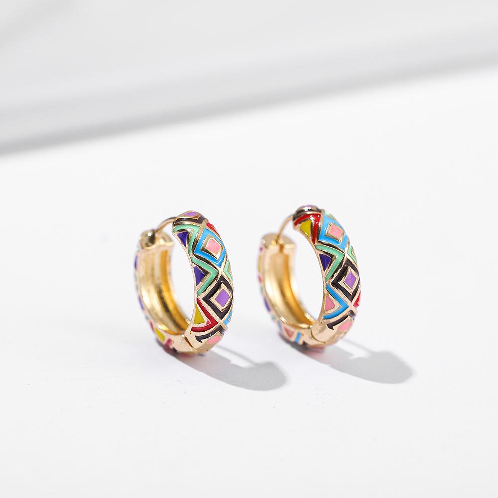 Винтажные Эмалированные Цветы Милые Кольца-Хуги для Женщин Классические Цветные Гравированные Круглые Серьги-Застежки Ретро Brincos