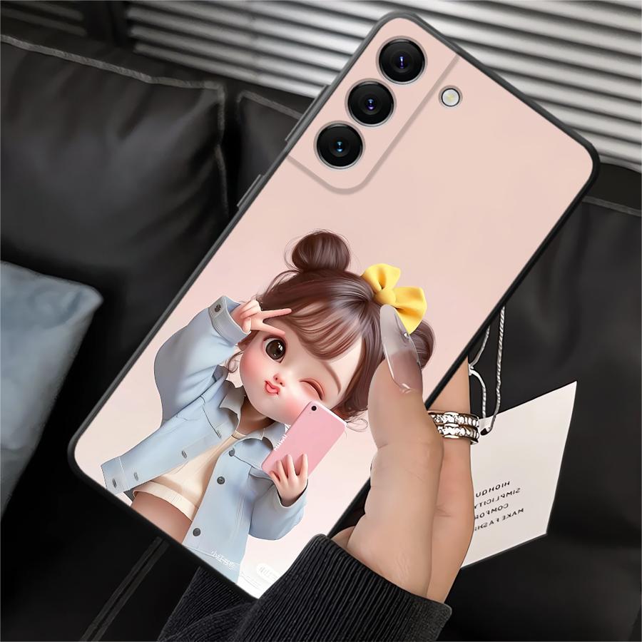 Чехол для Samsung Galaxy A20 A13 A06 A40 A16 A05 A10 A12 A30 A15 A17 A70 A50 A04 Черный Мягкий Чехол для Телефона Мультяшный Рисунок Девочки