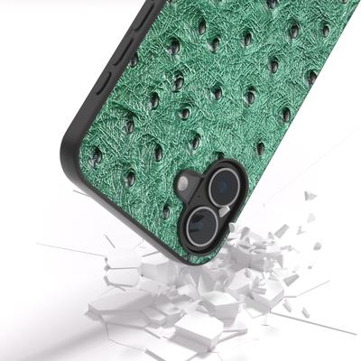 Для iPhone 16 Plus Чехол Текстура страуса Натуральная коровья кожа Задняя крышка для телефона