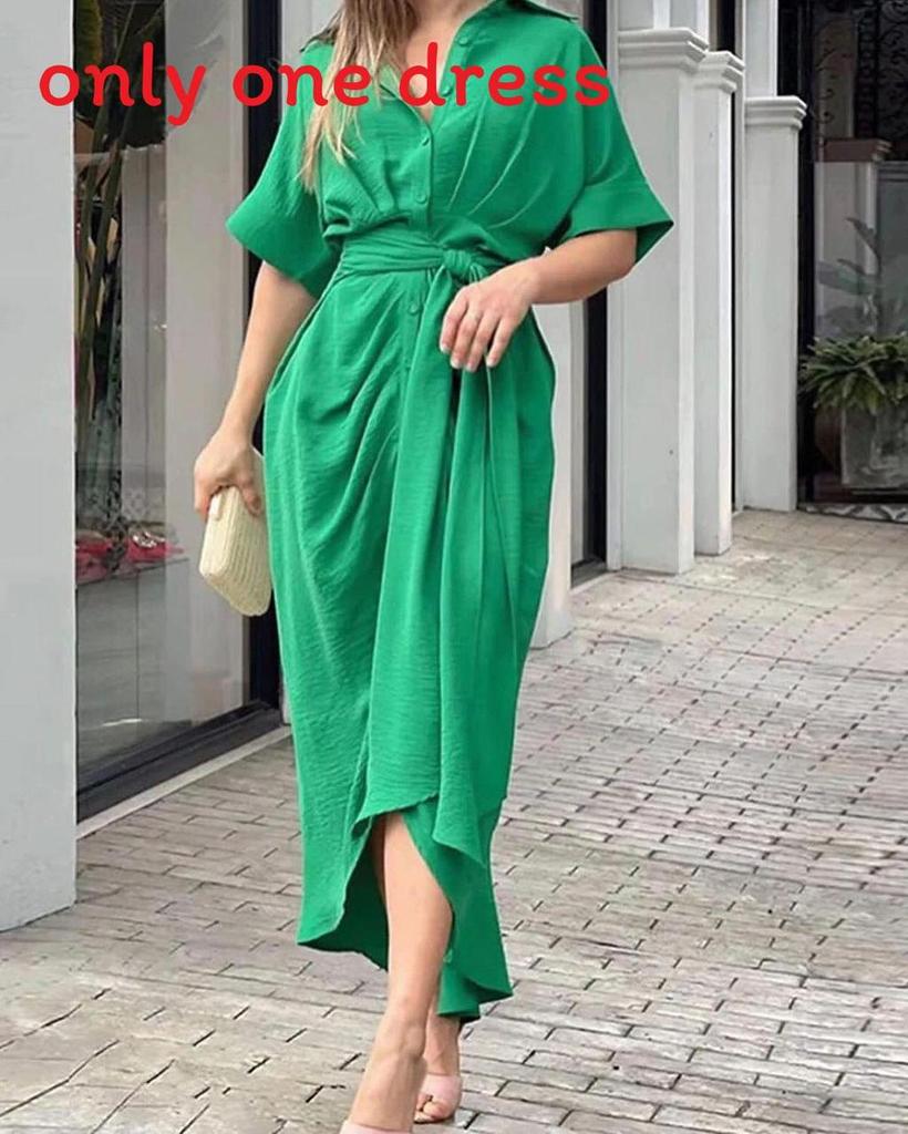 Stylish Summer Girl Dress With Shirt Collar In Polyester For Casual Wear