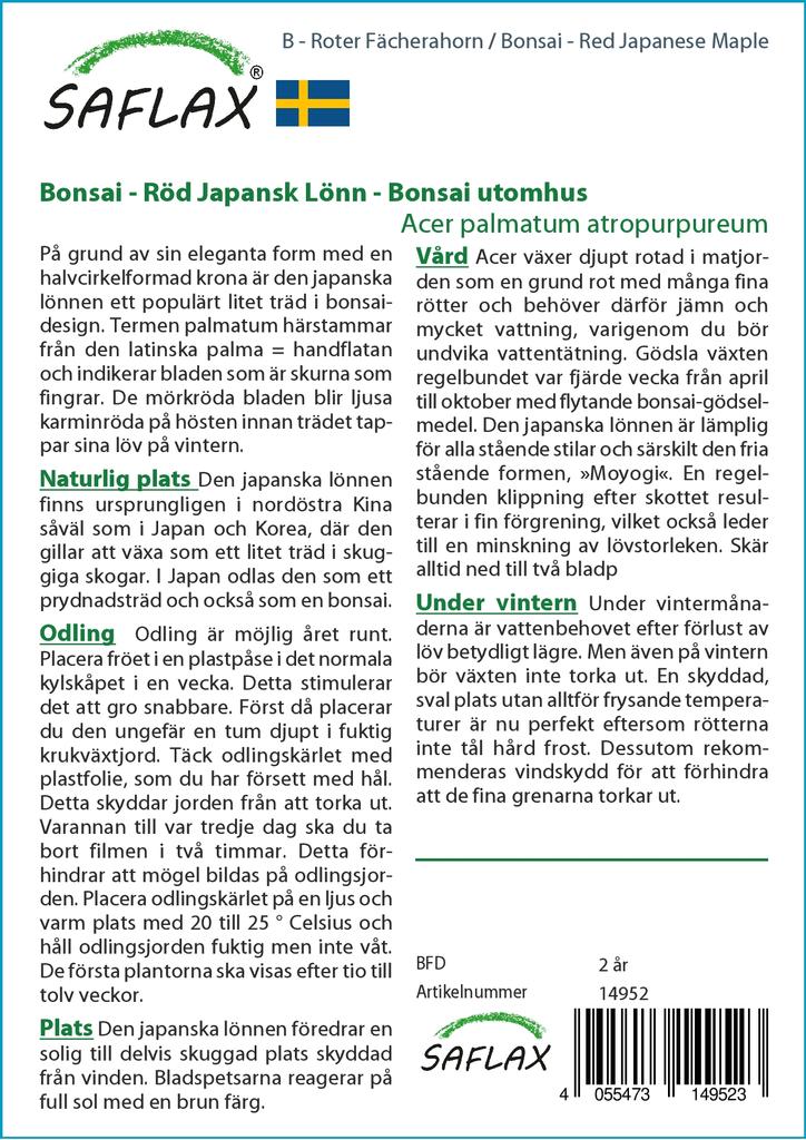 SAFLAX Garden in the Bag - Бонсай - Красный японский клен - 20 семян - С субстратом в подходящем мешке - Acer palmatum