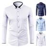 Мужская классическая рубашка со стразовым воротником и длинным рукавом, эластичная, без складок, официальная рубашка, однотонная, облегающая, для свадьбы, свидания, выпускного, деловая рубашка на пуговицах