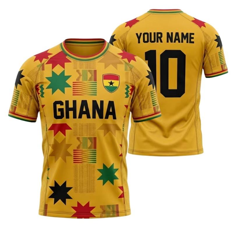Maillot de Football du Ghana Personnalisé T-shirt Fan du Ghana Rouge Motif Africain Haut de Football Nom Numéro Personnalisés Cadeau Sportif
