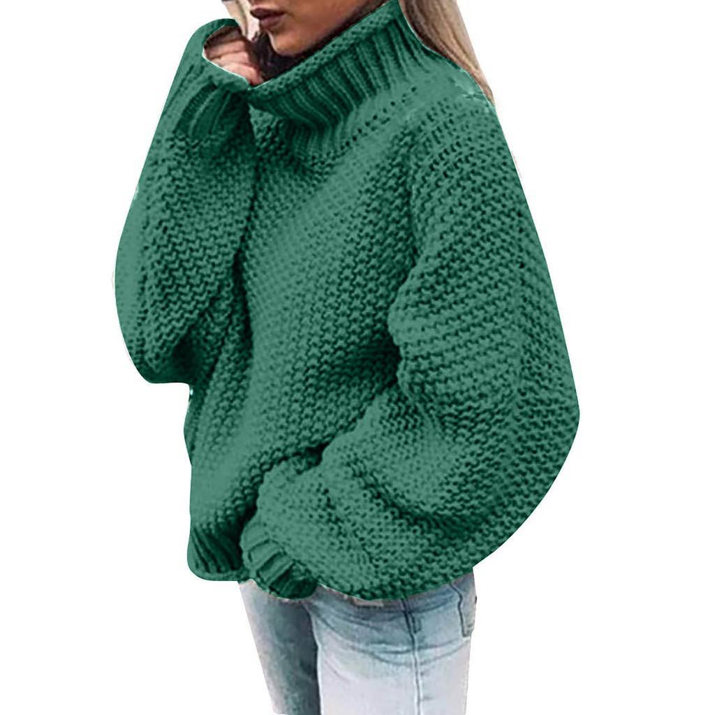 Women's Casual Oversize Chunky Knit Pullove Long Sleeve Elegant High-Neck  Vintage Chunky  Winter Pullove Sweater