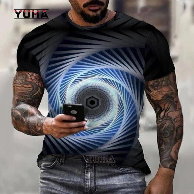 Красочная мужская футболка с абстрактным 3D принтом и коротким рукавом, уличная модная повседневная спортивная футболка большого размера 100-6XL