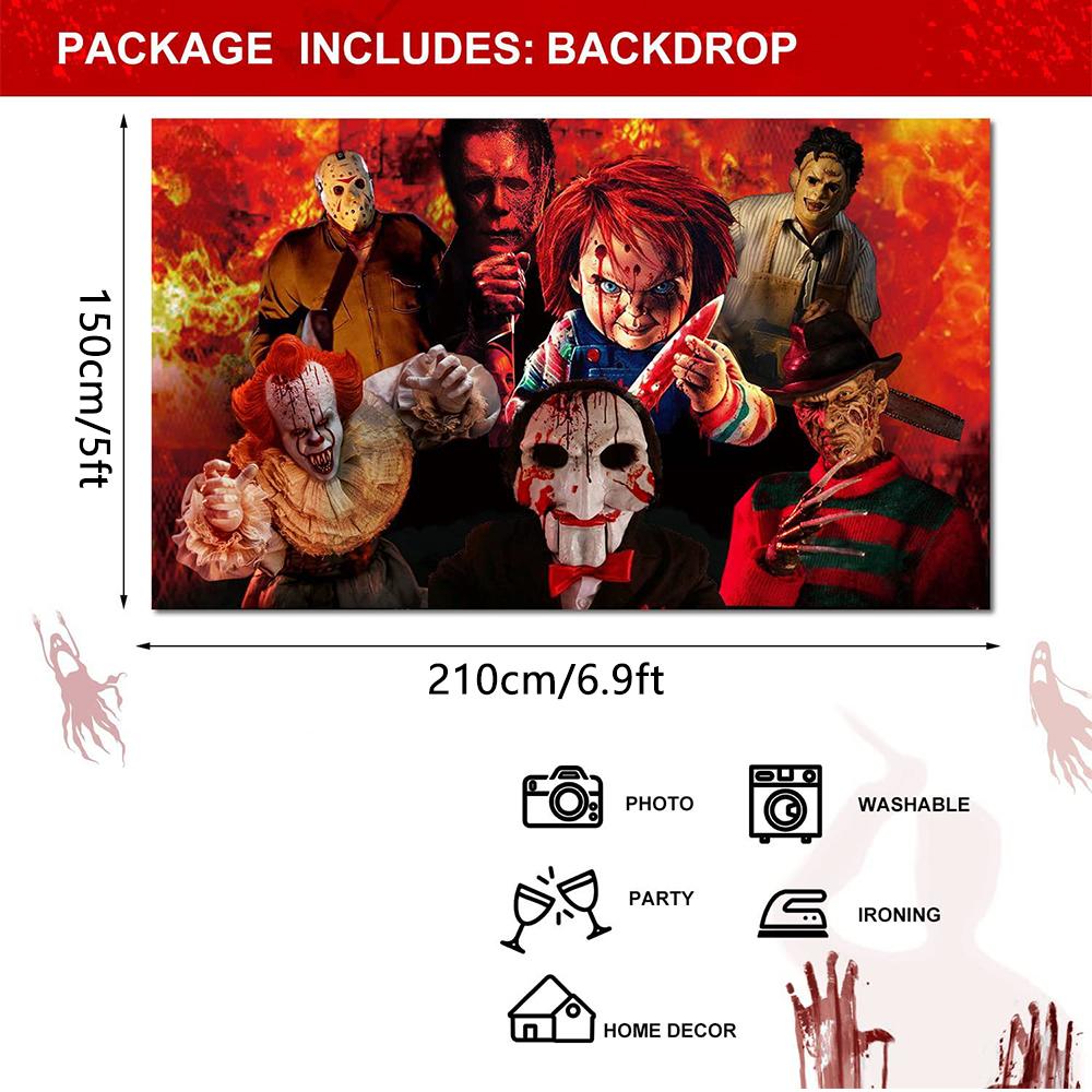 Horror Party Decorations Horror Classic Movie Character Photo Backdrop, 5x6.9ft