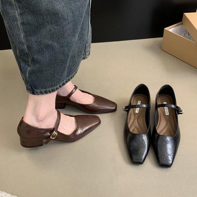Женские туфли Мэри Джейн Туфли-лодочки на низком каблуке Удобные модельные туфли на массивном блочном каблуке с квадратным закрытым носком и регулируемым ремешком Женская обувь Мэри Джейн