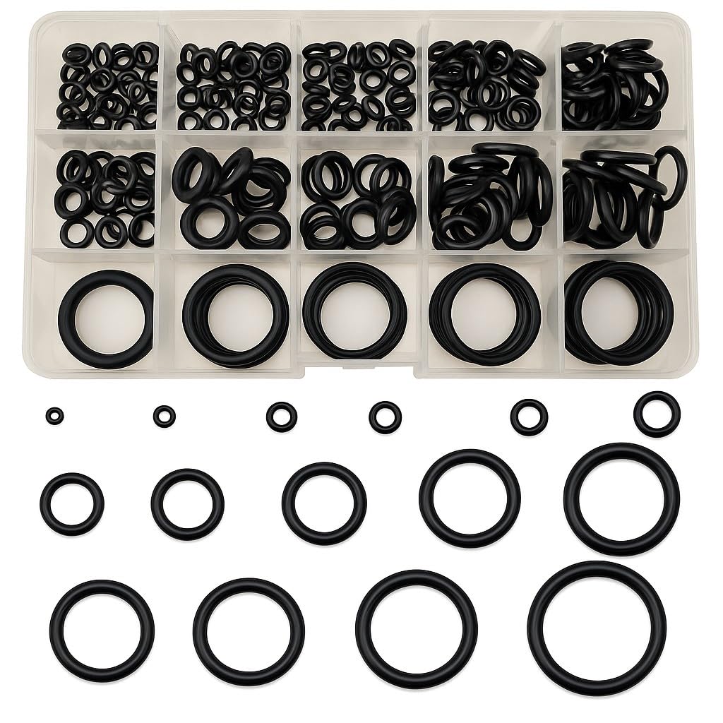250pcs Rubber O Ring Assortment Kit, 15 Sizes Black O-Rings Kit, Assorted Sealing O Rings Gaskets Washers Seals Set for Faucet Plumbing Automotive Car