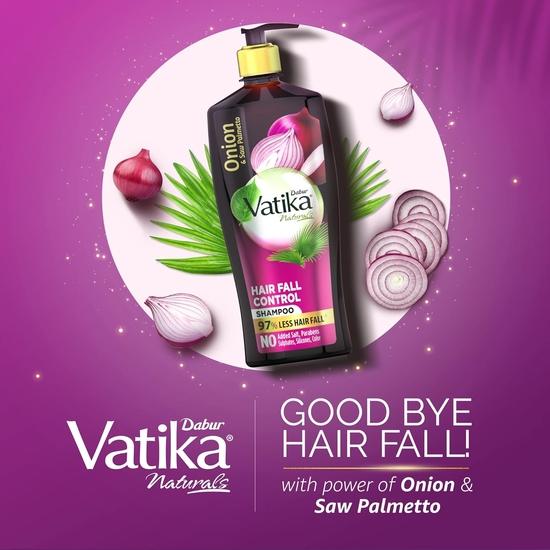 Dabur Шампунь Vatika Onion Hair Fall Control - 640 мл | Уменьшение выпадения волос до 97% I с луком и пальмой сереноа | Витамин E