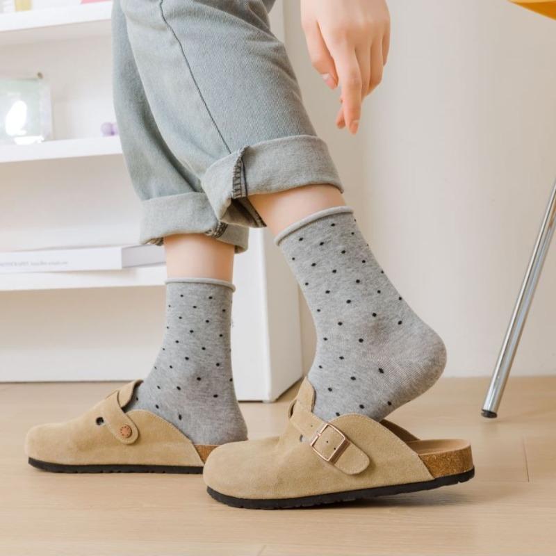 Trendy Rolled-up Polka Dot Mid-calf Socks, Summer Thin Student Girlish Pile Socks, Mid-calf Women's Socks