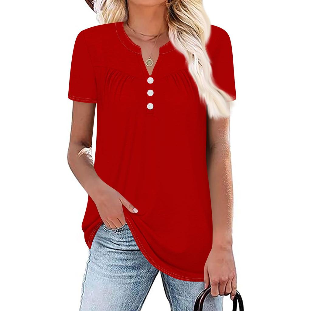 Женский летний плиссированный топ с короткими рукавами и v-образным вырезом, однотонный принт с принтом