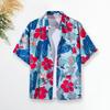 Casual Lapel Short Sleeve Buttons Closure Men Shirt Summer Floral Leaves Printed Thin Hawaiian Beach Shirt Streetwear