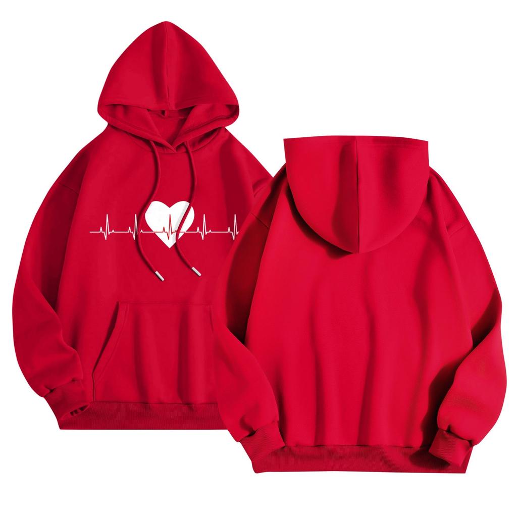 Женский повседневный комфортный плюшевый свитер с длинным рукавом и свободным воротом с капюшоном и принтом Heart Beat