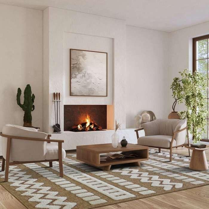 Tapis aspect jute à motif géométrique en relief blanc 160x230