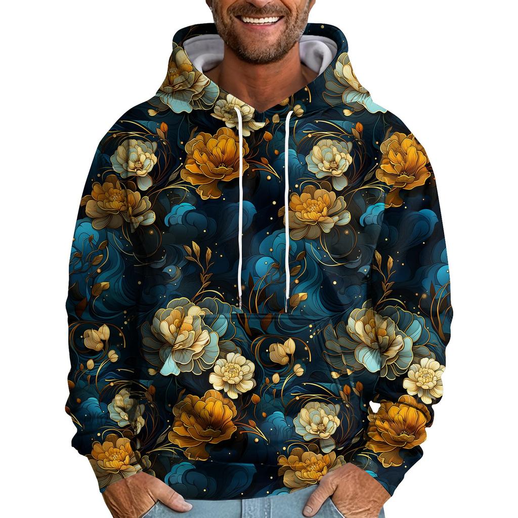 Мужская толстовка с капюшоном и цветочным принтом, мужская повседневная модная спортивная толстовка