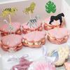 Safari Animals Cake Toppers Cartoon Giraffe Lion Zebra Cupcake Wrapper Jungle Themed Kids Boy Wild 1st Birthday Party Decoration
