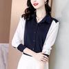 Chiffon Shirt Women's Spring Autumn New Color Contrast Fashion Long Sleeved Top Turn Down Collar Bottoming Blouse S-3XL