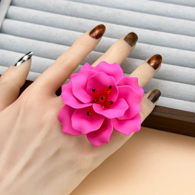 Vacation-Style Acrylic Flower Ring Fashionable Individual High-End Three-Dimensional Clothing Decoration Accessory For Women