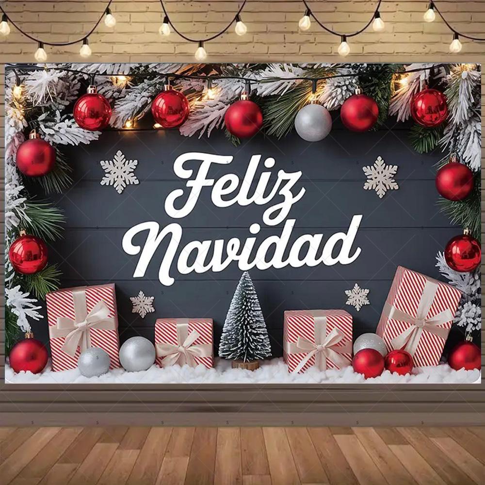 Winter Christmas Background Banner Spanish Christmas Party Decoration Xmas Tree Santa Claus Backdrop Supplies Photography Props