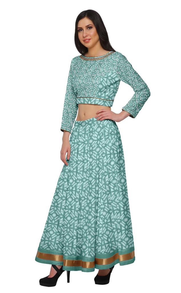 Moomaya Two Piece Long Skirt And Crop Top Printed Indian Ethnic Set For