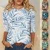 Women's Fashion Casual Round Neck 3/4 Sleeve Loose Printed T-Shirt Ladies Top