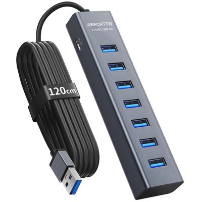 7-портовый USB-хаб для настольного компьютера, алюминиевый USB-хаб с длинным кабелем, поддержка флэш-накопителей, внешних устройств, 1,2 м, 3.0 - 5 Гбит/с, (120см) ПК, Диск, HDD, Мышь, Клавиатура,