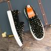 Fashion Punk Round Toe Rhinestone Sequin Loafers for Men Casual Shoes Rivet Skateboard Shoe Trendy Flat Slip On Men's Shoes Zapatos