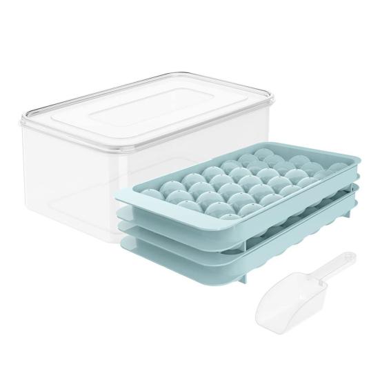 Ice Cube Mold with Lid Shovel And Container Round Ice Cube Trays for Freezer Flexible Ice Cube Maker Refreshing Drink Accessory