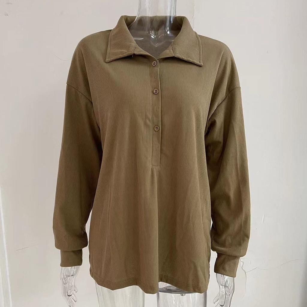 GMXIA Solid Color Sweater Women's Single Breasted Lapel Long Sleeve Loose Casual Base Top Autumn and Winter