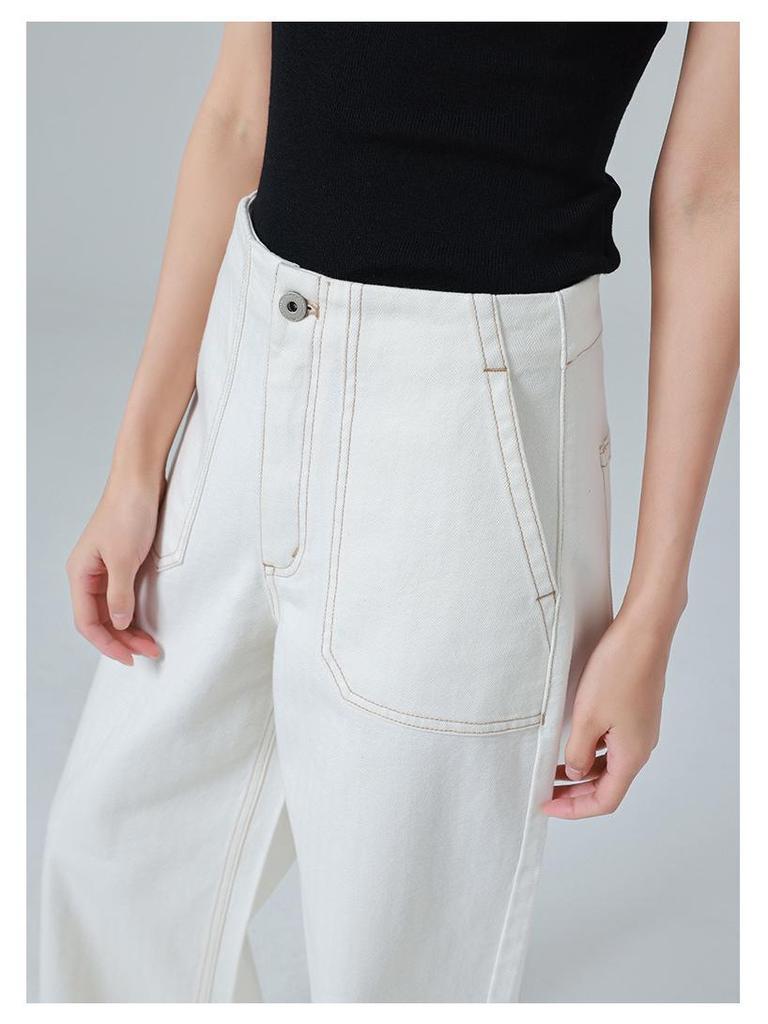 Designer High-Waisted Wide-Leg Jeans for Women - Trendy Spring Floor-Length Denim Pants
