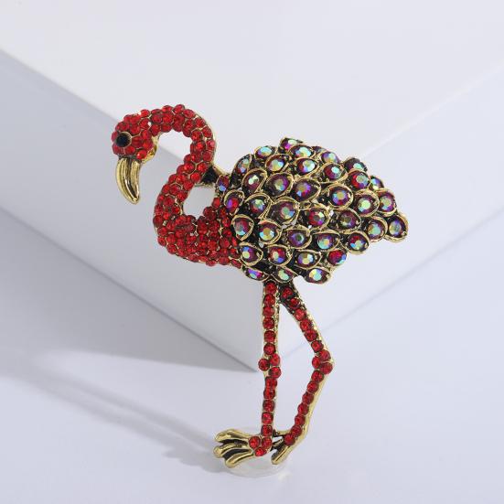Брошь с фламинго, полная бриллиантов, сплав, корсаж с животными, сверкающие аксессуары для одежды, модная брошь, булавка для женщин