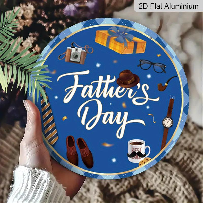 2D Flat 1pc, 8x8 in, Happy Father's Day aluminum metal logo, family gift window decoration, porch, room, home, wall decoration, easy to hang