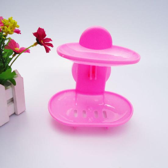 Bathroom Double-Layer Suction Wall-Mounted Soap Dish Soapbox Drying Holder Shelf