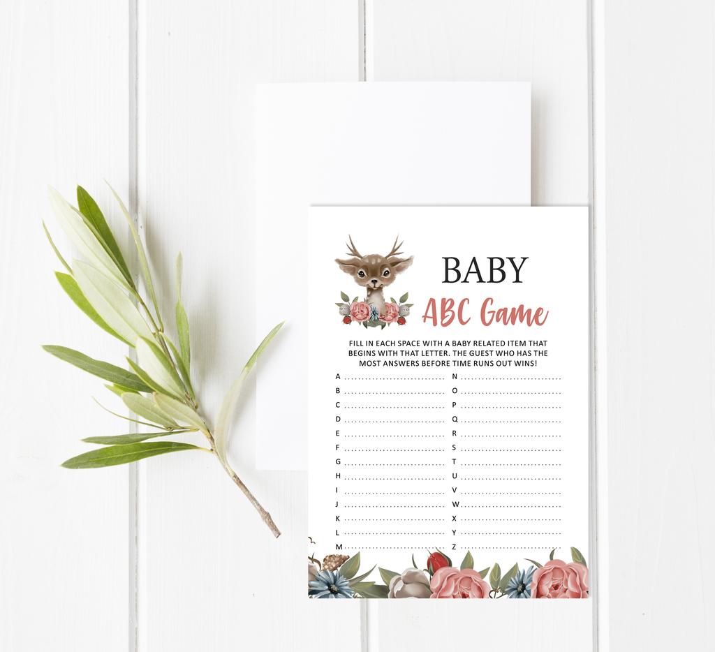 Inkdotpot Baby Shower Game Set Of 50 BabyA  AlphabetA  ABCA  Game Deer Jungle Animals Party