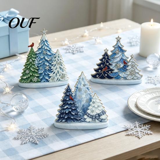 Christmas Gift for Family 3PCS Wooden Tree Ornaments, Stable Base Seasonal Figurines, Tabletop Decor Plentiful Layers Decorations Holiday Living Room