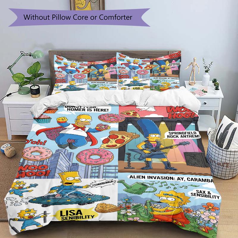 3Pcs Simpsons Characters Action Bedding Set Quilt Cover Pillowcase Home Christmas Xmas Halloween Gift 1 Duvet Cover 2 Pillowcase S921710