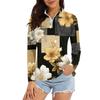 Women's Casual Fashion Retro Floral Print Long Sleeve Zipper Neck Top T-shirt