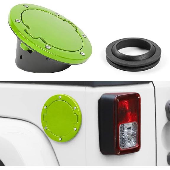 JeCar JK Fuel Filler Cover Gas Cap Aluminum Alloy Gas Tank Door Exterior Accessories For Jeep Wrangler 2007-2018 JK JKU, Green