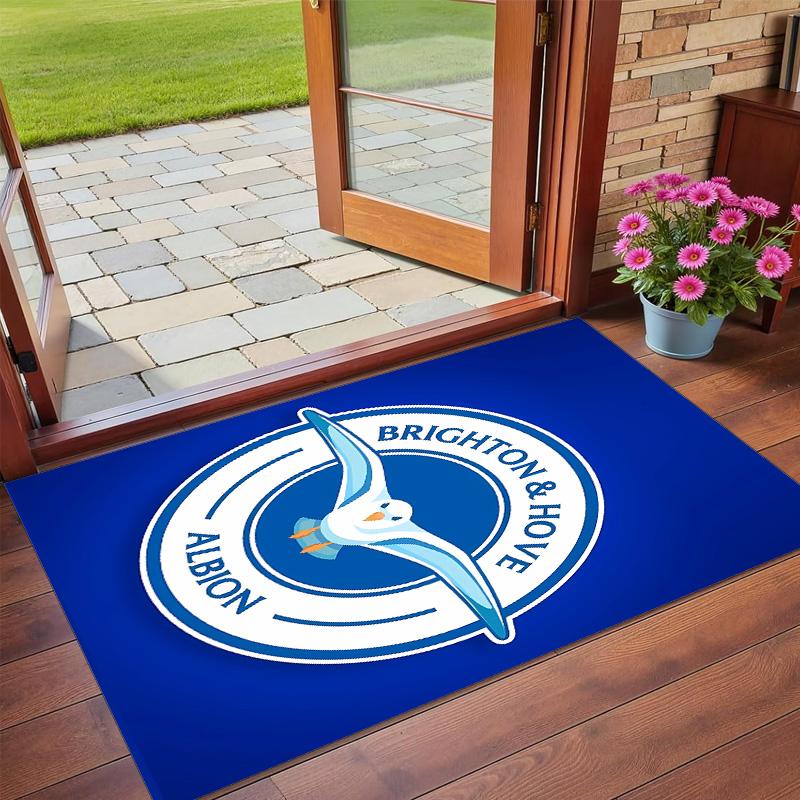 Anti‑Slip Crystal Velvet Floor Rug, Brighton Hove Albion Design Carpet for Indoor Living Bedroom Home Decoration