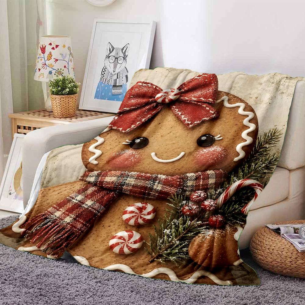 Gingerbread Christmas Decorations Blanket Soft Throw Blanket For Home Bedroom Bed Sofa Travel Office Solid Christmas Blanket