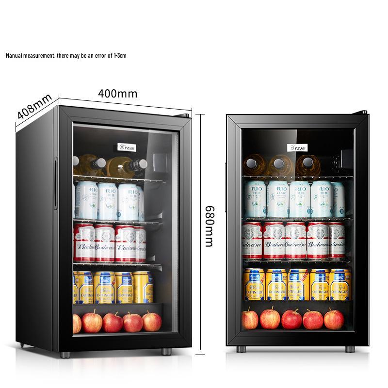 Compact Ice Bar Refrigerator: Dual-Zone Cooler for Home Use, Tea, Wine, and Samples, 110V Power, Temperature-Controlled Display Cabinet.
