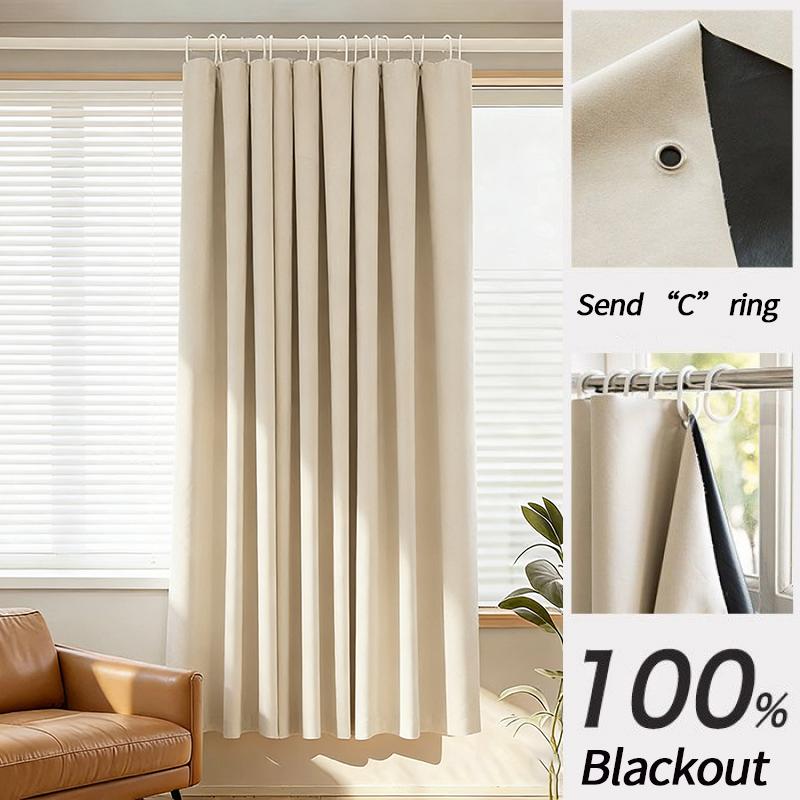 Solid Blackout Curtain with Grommets Kitchen Short Curtain Panels Bedroom Blackout Draperies UV Proof Privacy Protection Curtain