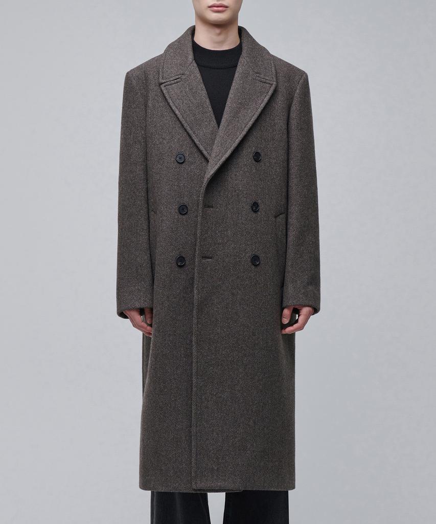 Musinsa Standard Manteco Herringbone Daddy Shoulder Double Long Coat [Brown]