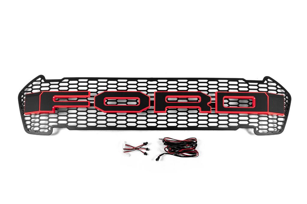 Front Grille (2015-2018, Red, LED) for Ford Ranger