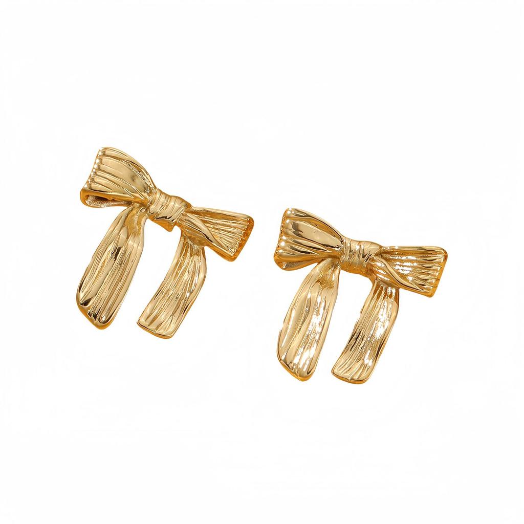 GEMCHIC Women's Sweet Bowknot Stainless Steel Earrings 18K Gold Plated Fashion Jewelry